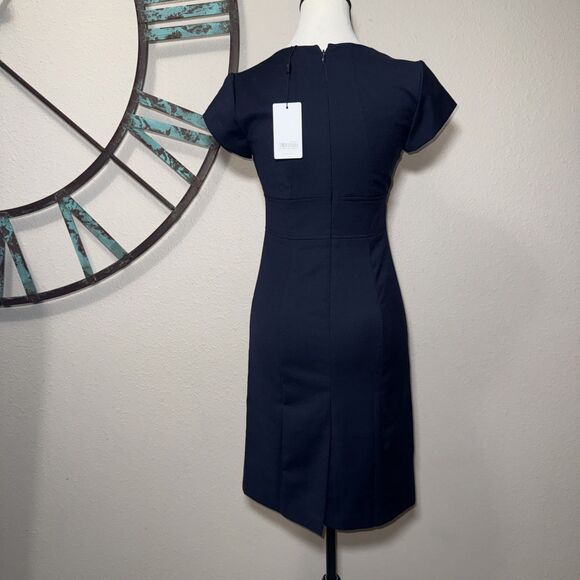 Reiss Dress Petite 2P NWT $316 Designer Navy Blue Cap Sleeve Wool Blend Sheath - Picture 3 of 6